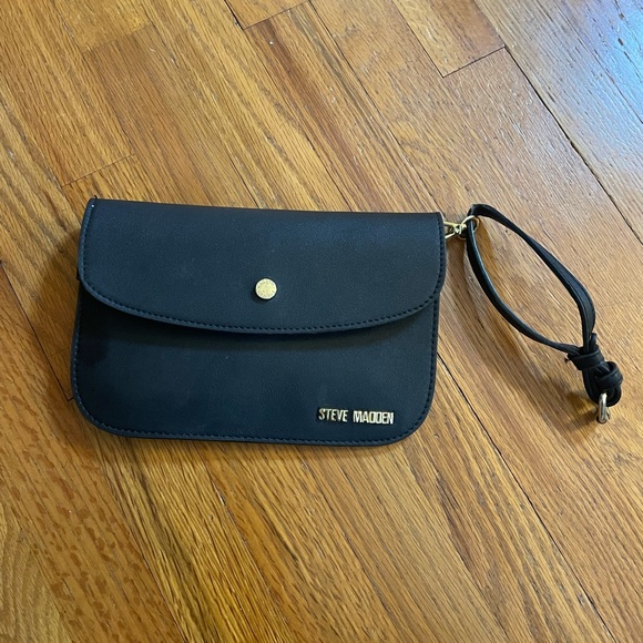 Steve Madden Black Leather Wallet Clutch Gold - Picture 1 of 4